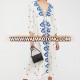 Fashion Women Lace Fabric Embroidery Long Sleeve Maxi Dress