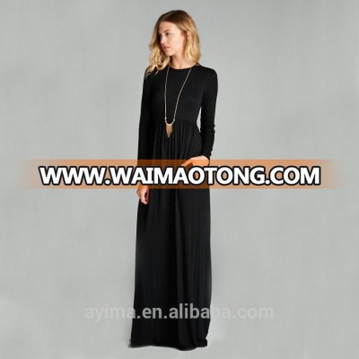 hot selling woman muslim long sleeve maxi dress long dress wholesale plain black flowing long sleeve maxi dress